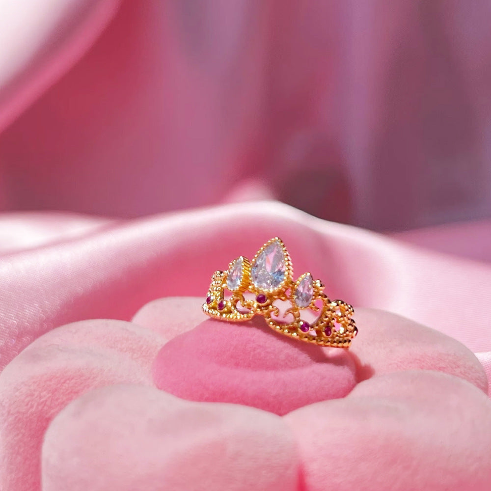 European And American Fashion Rhinestone Zircon Crown Ring