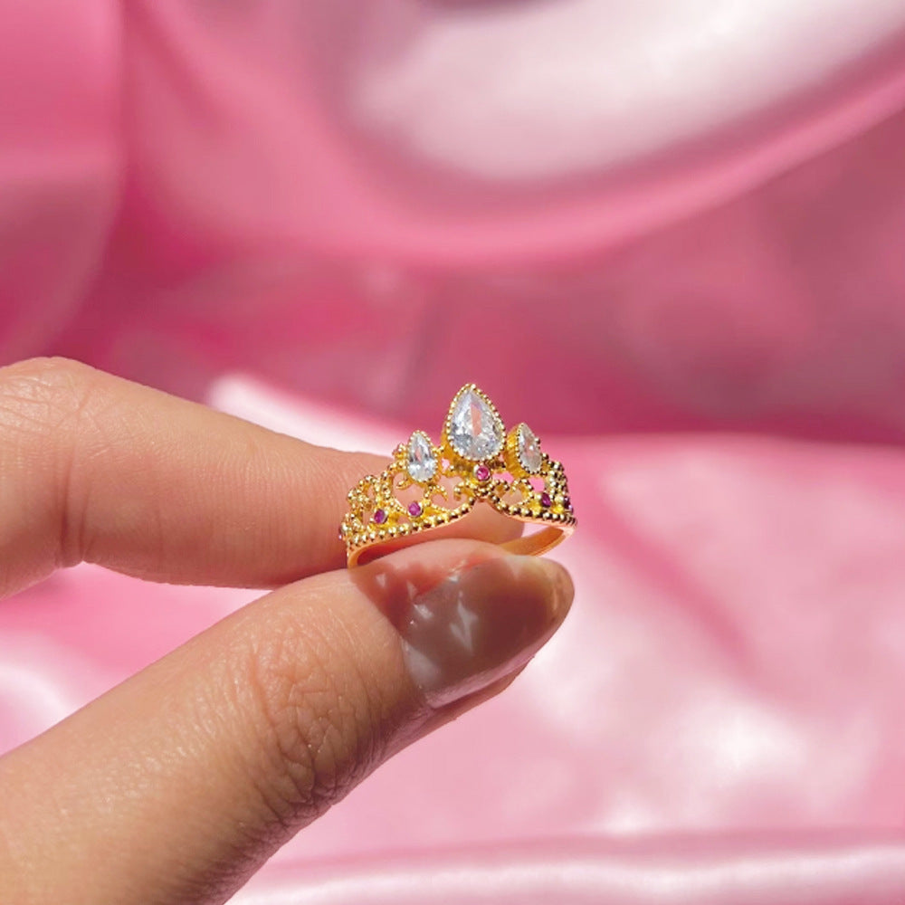 European And American Fashion Rhinestone Zircon Crown Ring