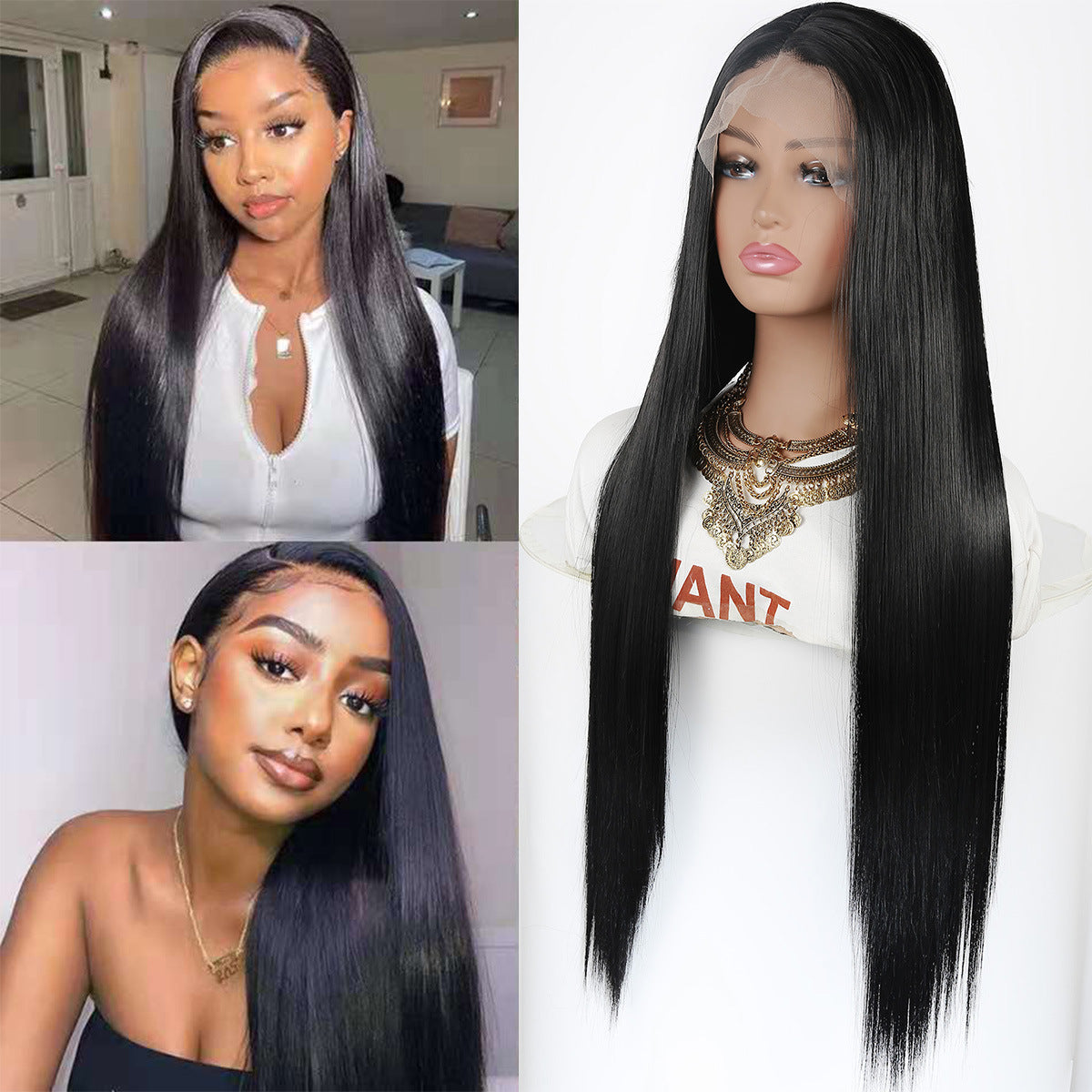 Mid-length Straight Hair Hand-woven Front Lace  Wigs