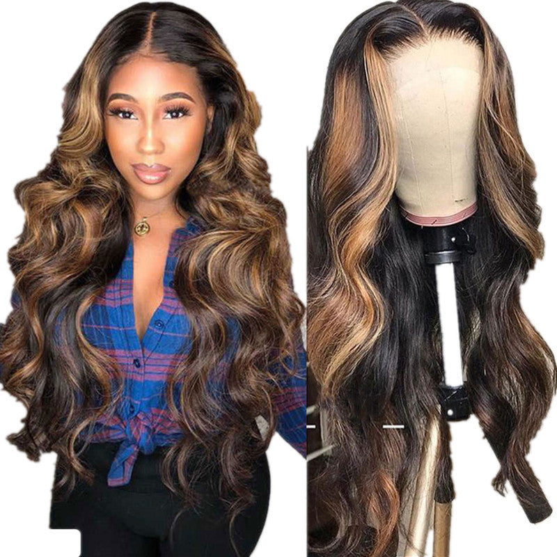 Wig Medium Dyed Gradient Gold Long Roll  Wigs