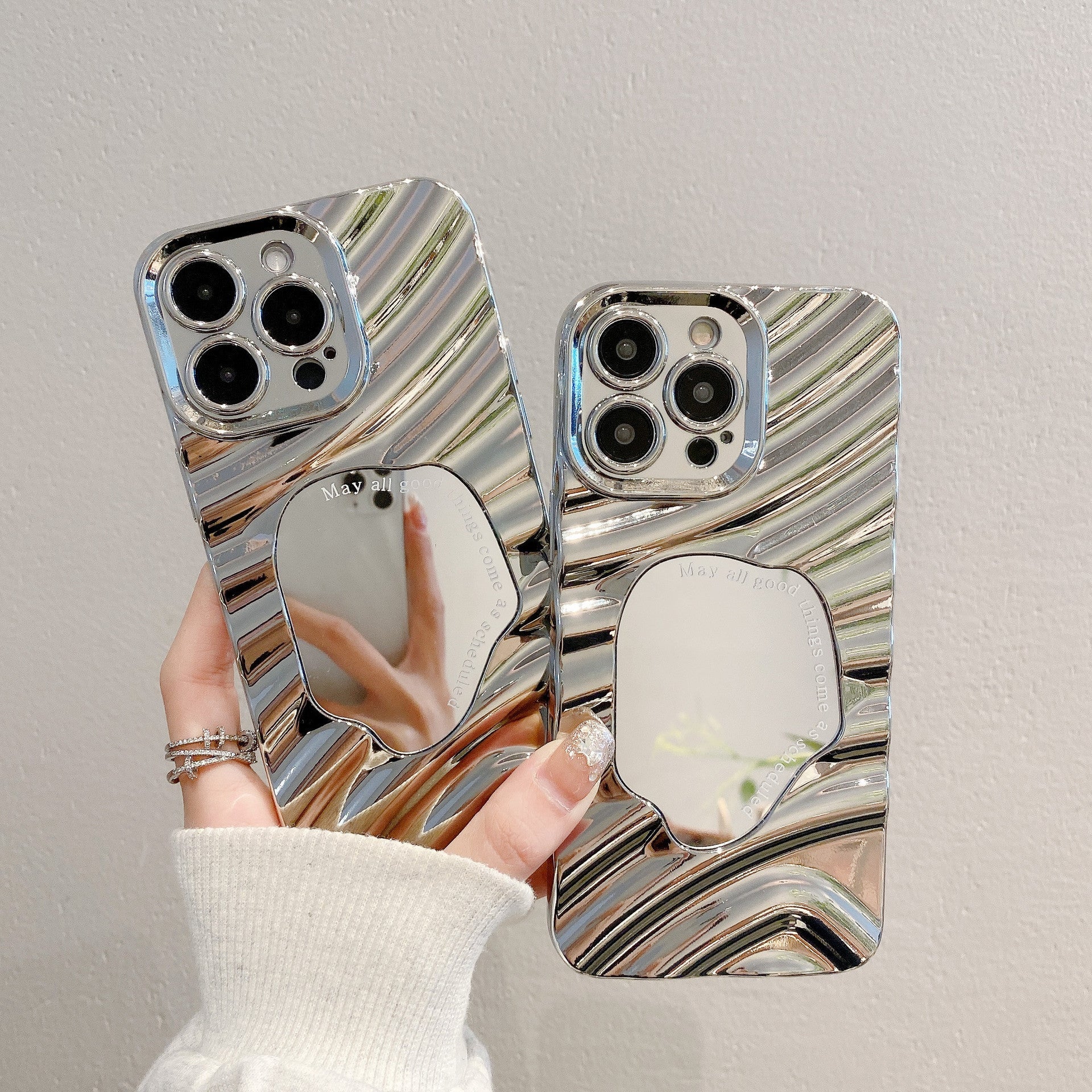 Advanced Silver Applicable To 16 Protective Case 15PROMAX Water Ripple Mirror Drop-resistant Phone Case