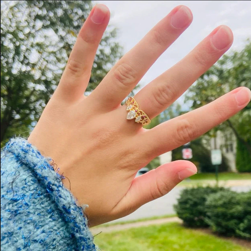 European And American Fashion Rhinestone Zircon Crown Ring