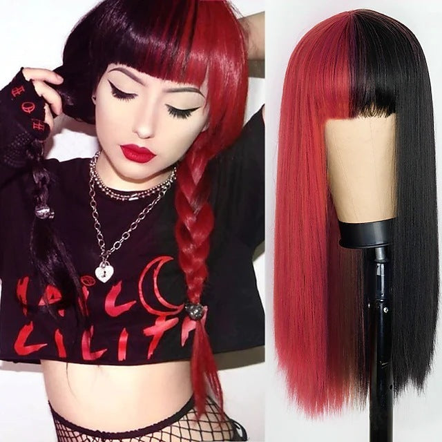 Cosplay Festival Wig Double Color Matching Head Straight Bangs