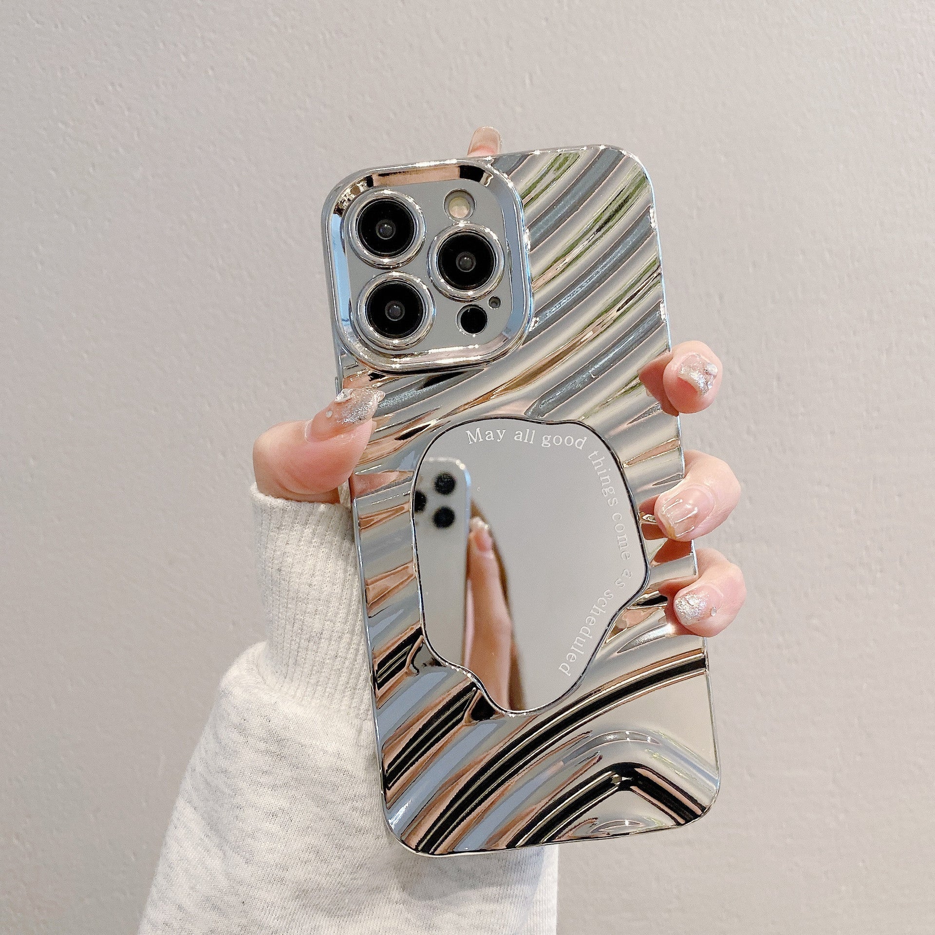 Advanced Silver Applicable To 16 Protective Case 15PROMAX Water Ripple Mirror Drop-resistant Phone Case